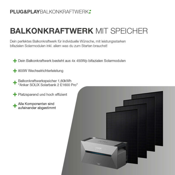 20353 Balkonkraftwerk Basic 1800:800 Bifazial Mit Balkonkraftwerkspeicher 1,60kwh Anker Solix Solarbank 2 E1600 Pro 02