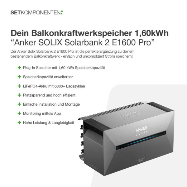 20353 Balkonkraftwerk Basic 1800:800 Bifazial Mit Balkonkraftwerkspeicher 1,60kwh Anker Solix Solarbank 2 E1600 Pro 06