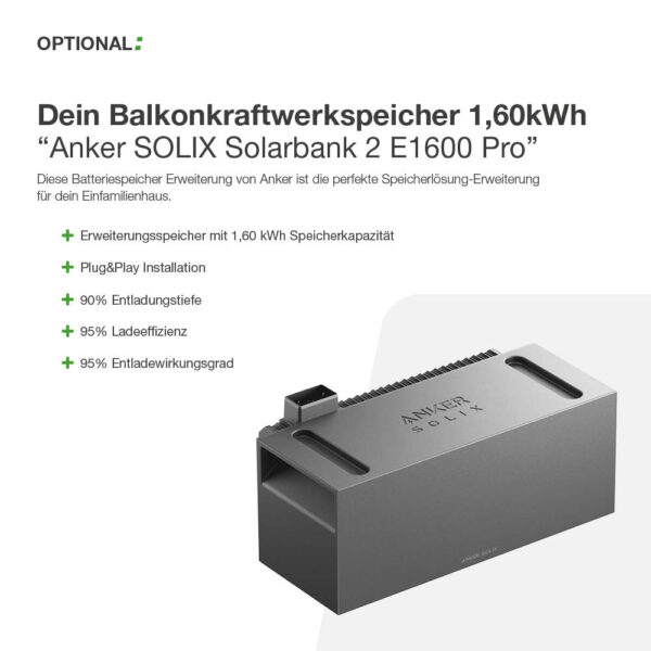 20353 Balkonkraftwerk Basic 1800:800 Bifazial Mit Balkonkraftwerkspeicher 1,60kwh Anker Solix Solarbank 2 E1600 Pro 08