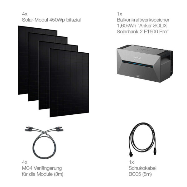 20353 Balkonkraftwerk Basic 1800:800 Bifazial Mit Balkonkraftwerkspeicher 1,60kwh Anker Solix Solarbank 2 E1600 Pro 15